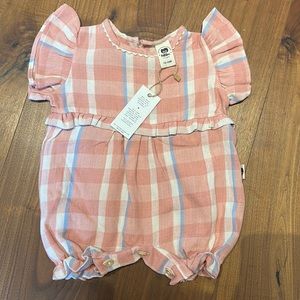 Folklore Baby Girls Sleeveless Bubble Romper / Pink Blue Gingham 12-18 months
